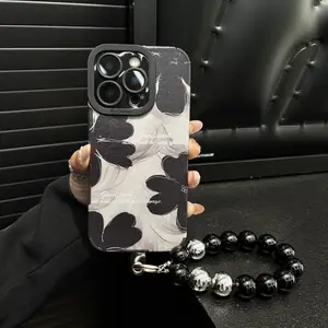 Suitable for iPhone leather pattern anti drop ink flower all inclusive phone case