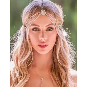 Women Dainty Bohemian Rhinestones Head Chain Hair Accessories for Bridal