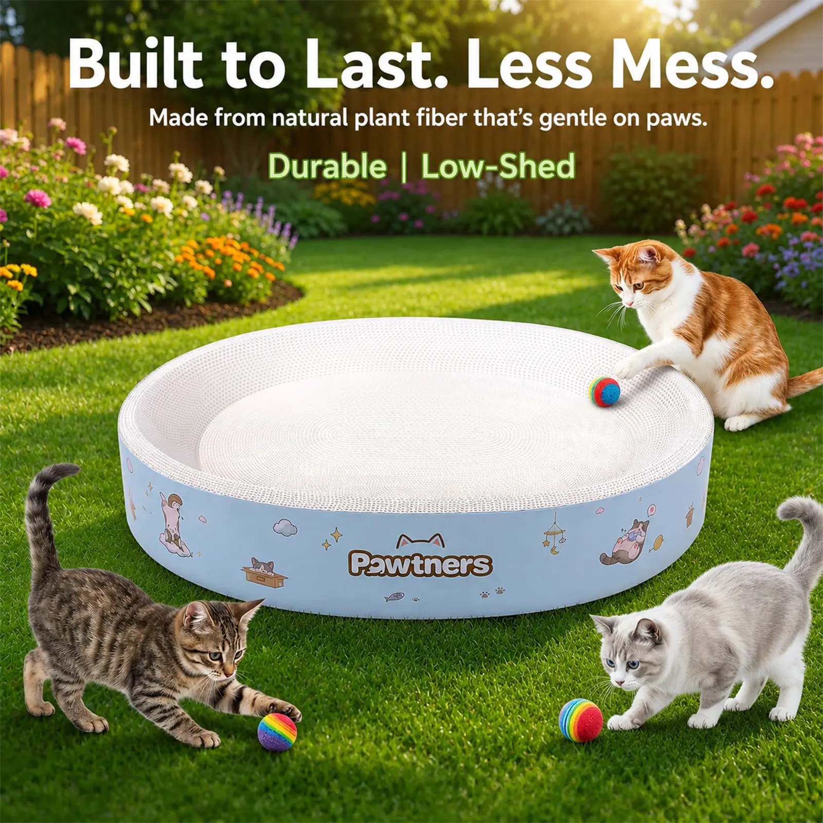 Pawtners 26in × 20 in Cat Scratcher Board, Plant Fiber (Non-Plastic) Construction, No Paper Scraps Shedding, Anti-Slip Surface, Durable Corrugated Design for Scratching & Resting, Outdoor Fun cool cat stuff cat stuff for indoor,tiktokshopsummersale