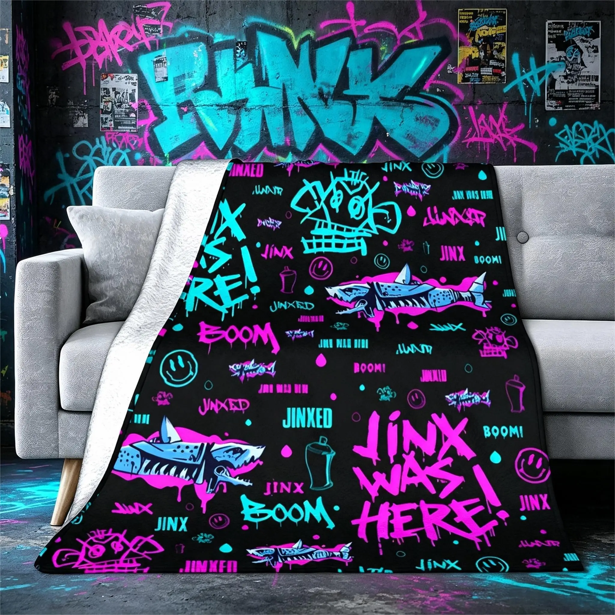 Jinx Arcane League of Legends Battle Game Flannel Blanket, Super Soft for Sofa, Couch and Bedroom
