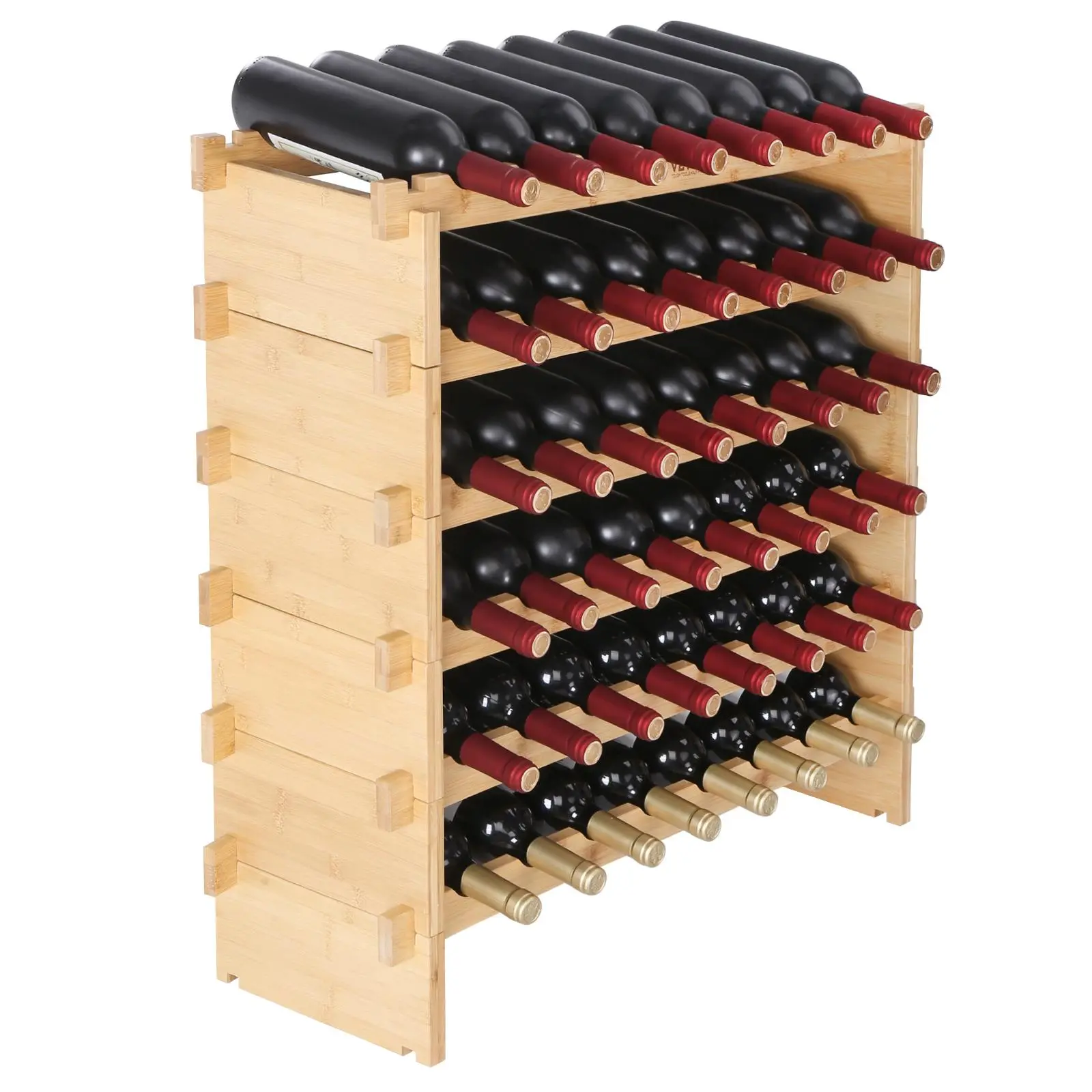 【summerfinds】VEVOR 48 Bottle Stackable Modular Wine Rack, 6-Tier Solid Bamboo Wood Storage Racks, Floor Freestanding Wines Holder Display Shelf, Wobble-Free Shelves for Kitchen, Bar, and Cellar (Natural Color) Utensils Sturdy, Wooden, Bamboo Wine Racks