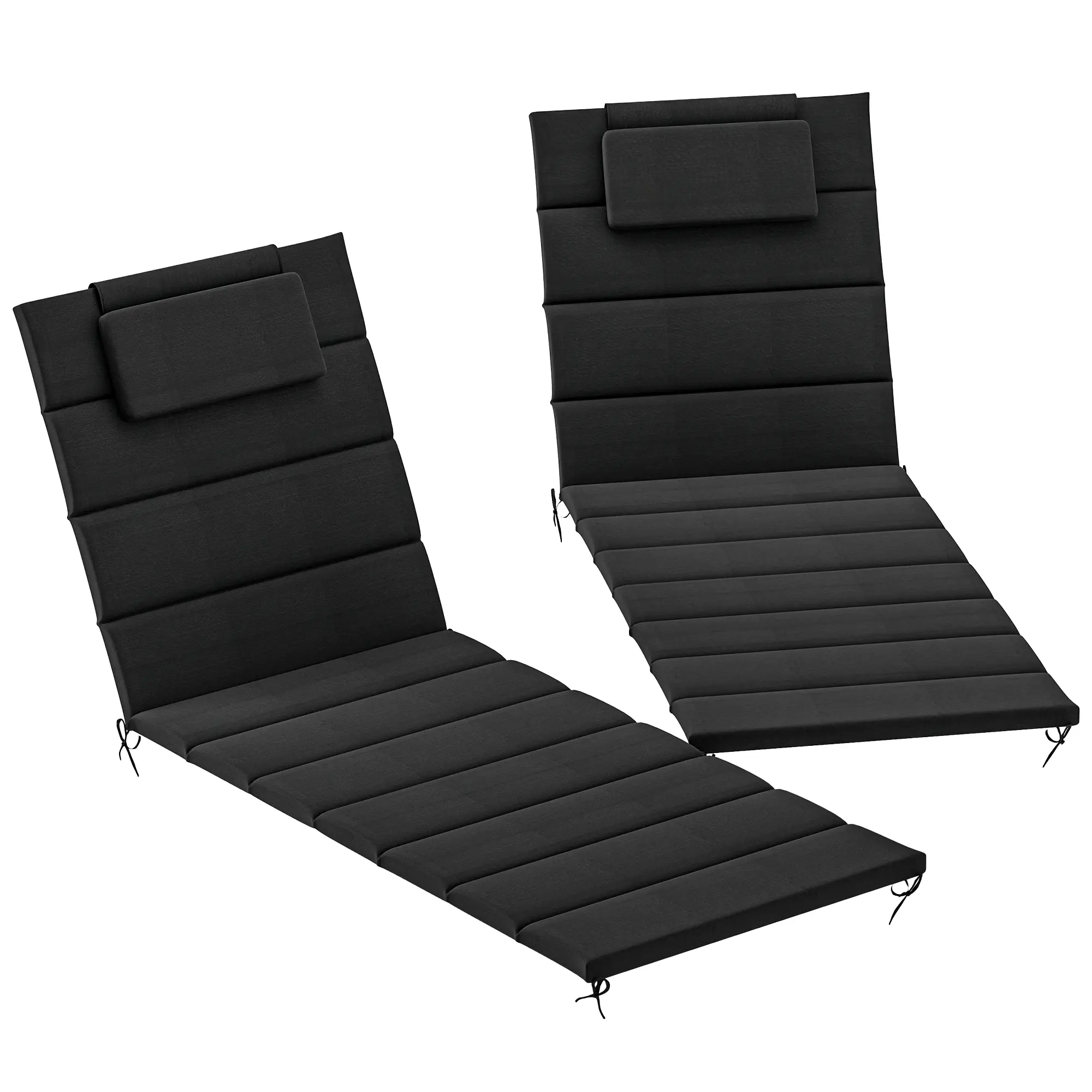 Set of 2 Black Foldable Chaise Lounge Cushions 80x26x1.2 Inch UPF50+ 230gsm Olefin Quick Dry 25D High Resilience Foam with 6 Ties for Patio Pool Beach Garden Lounge Chairs