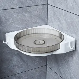 360 Degree No-Drill Rotating Kitchen Spice Rack, Corner Bathroom Storage Shelf, Wall Mounted Organizer, Space Saving Holder