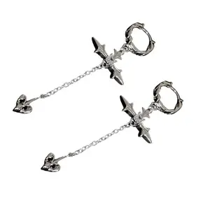 Stylish Zircon Drop Ear Rings Cross Tassels Earrings Exaggerated Accessories
