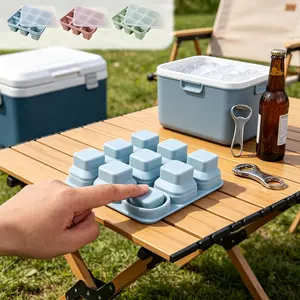 Foldable Silicone Ice Freezer Tray, 9-Grids Foldable Cube Molds with Lid Easy Release Ice Maker for Whiskey, Cocktails, Drinks