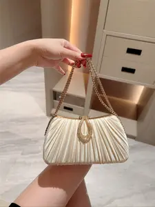 Metal Lurex Box-Shaped Evening Bag, Fashion Metal Chain Decor Handbag, Luxury Formal Dress Party Clutch, Formal Event Tote Bag, Elegant Bags