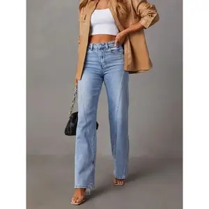 High Waist Wide Leg Jeans for Women, Multi-Pocket Design, Elastic Knit Casual Style, Fashionable Daily Wear Denim Jeans