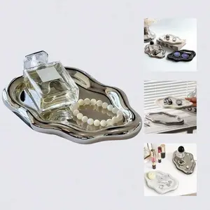 1pc Jewelry Tray Trinket Dish Elegant Single-Layer Ceramic Cloud Tray -Asymmetrical Cloud Shape Ceramic Plate, Perfume Display, Key Storage Organizer For Home, Office (Sliver) Back To School Dormitory Storage Boxes