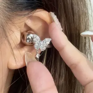 Elegant Butterfly Ear Cuff, Silver Color Copper Material, Dangle Design, Suitable for Teens, Single Piece, Buy Two for Purchase