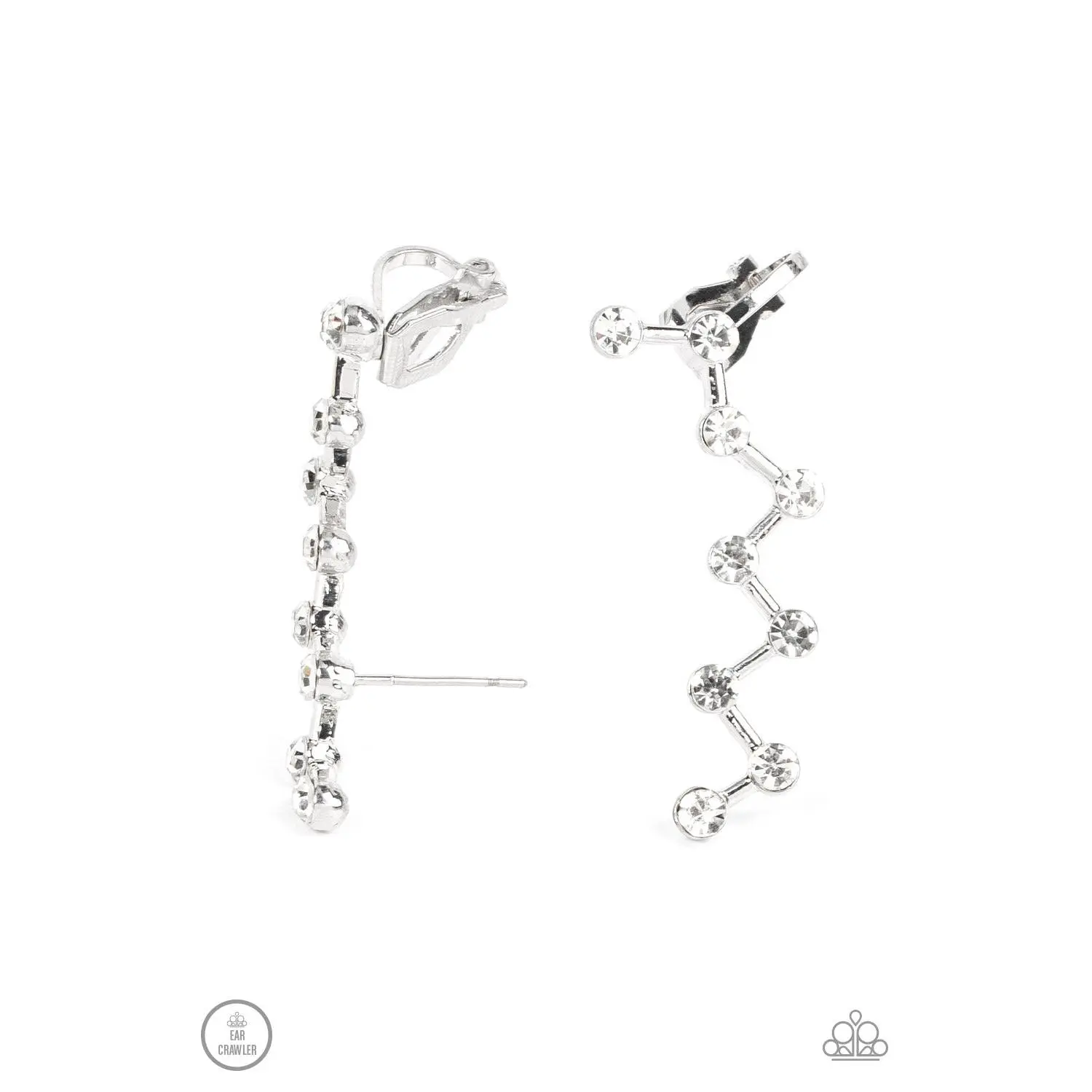 Clamoring Constellations - White Rhinestone Silver Crawler Earrings - Paparazzi