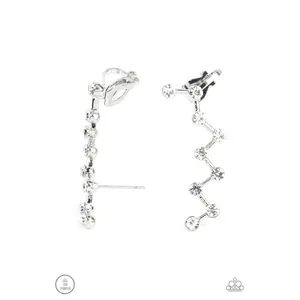 Clamoring Constellations - White Rhinestone Silver Crawler Earrings - Paparazzi