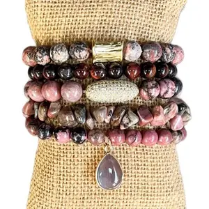 Rosy Rhodonite Zambia Bracelet Set - 5