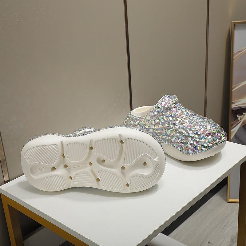 FoamFam Party to Vacation Sparkle Clogs  Full Rhinestone Platform Thick Sole Light Luxury Bling Bedazzled Shoes for Women  Handmade Custom Crystal Clogs for Everyday Glam Outdoor