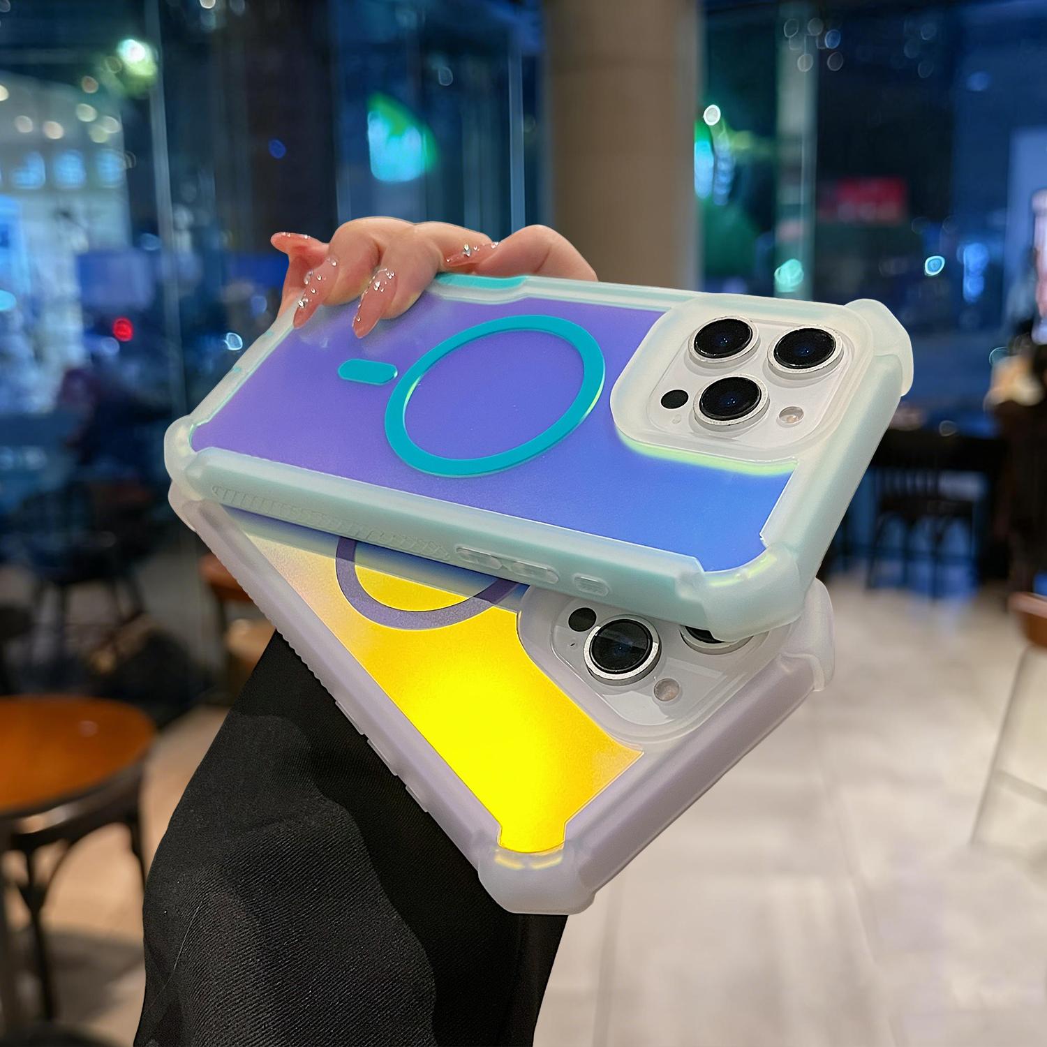 For iPhone 17 Pro Max Case/17 Air/17 Pro/17 16 15 14 13 , Iridescent Back, Magnetic Support for MagSafe Shockproof Cover, Crystal and Corner High-Duty Protection for Girls Women