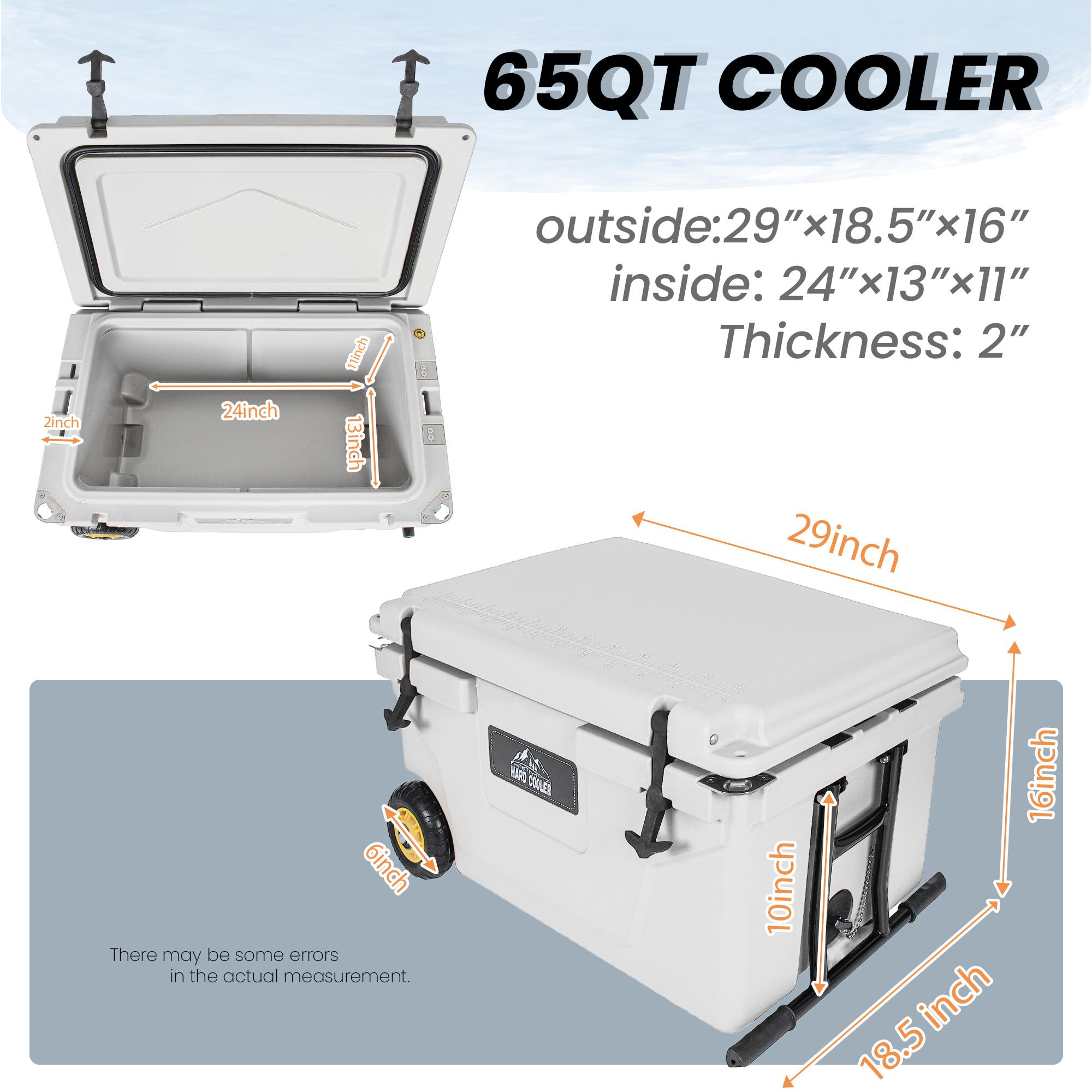 65QT Hard Cooler with Wheels with 7-Day Ice Retention，Durable LLDPE Cooler with Drain Plug & Bottle Opener，Wheels，Leak-Proof Seal,Easy to Clean,Perfect for Camping, Fishing Trips, Tailgates & Beach Days,Tailgating & Backyard BBQs