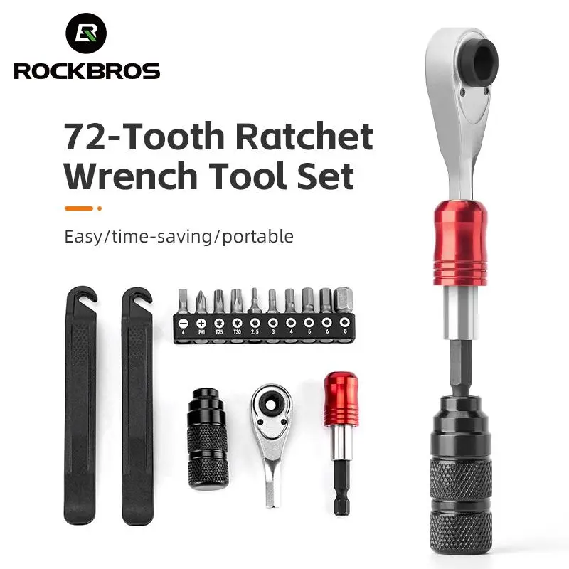 ROCKBROS 72-Tooth Ratchet Wrench Tool Set 2.5-8mm Allen Hex Torx Sockets for Road Mountain Bike Maintenance Detachable Design Easy Carry