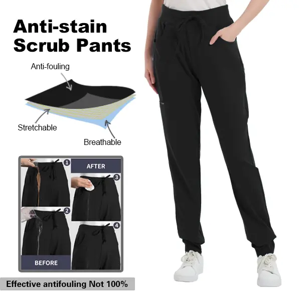 Stain Resistant Jogger Scrubs for Women Petite/Regular/Tall Scrub Pant 4-Way Stretch with 5 Pockets Stretchable Breathable