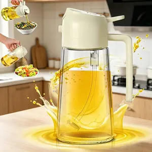 2 in 1 Olive Oil Dispenser & Sprayer Bottle, 16oz/470ml Clear Food-Grade Glass Oil Mister for Air Fryer, BBQ, Salad & Kitchen Cooking Utensils