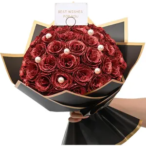 Red Glitter Roses Bouquet, DIY   Bouquet, Everlasting Shiny Artificial Rose Bouquet for Valentine's Day, Anniversary, Engagement, Wedding, 36 Roses