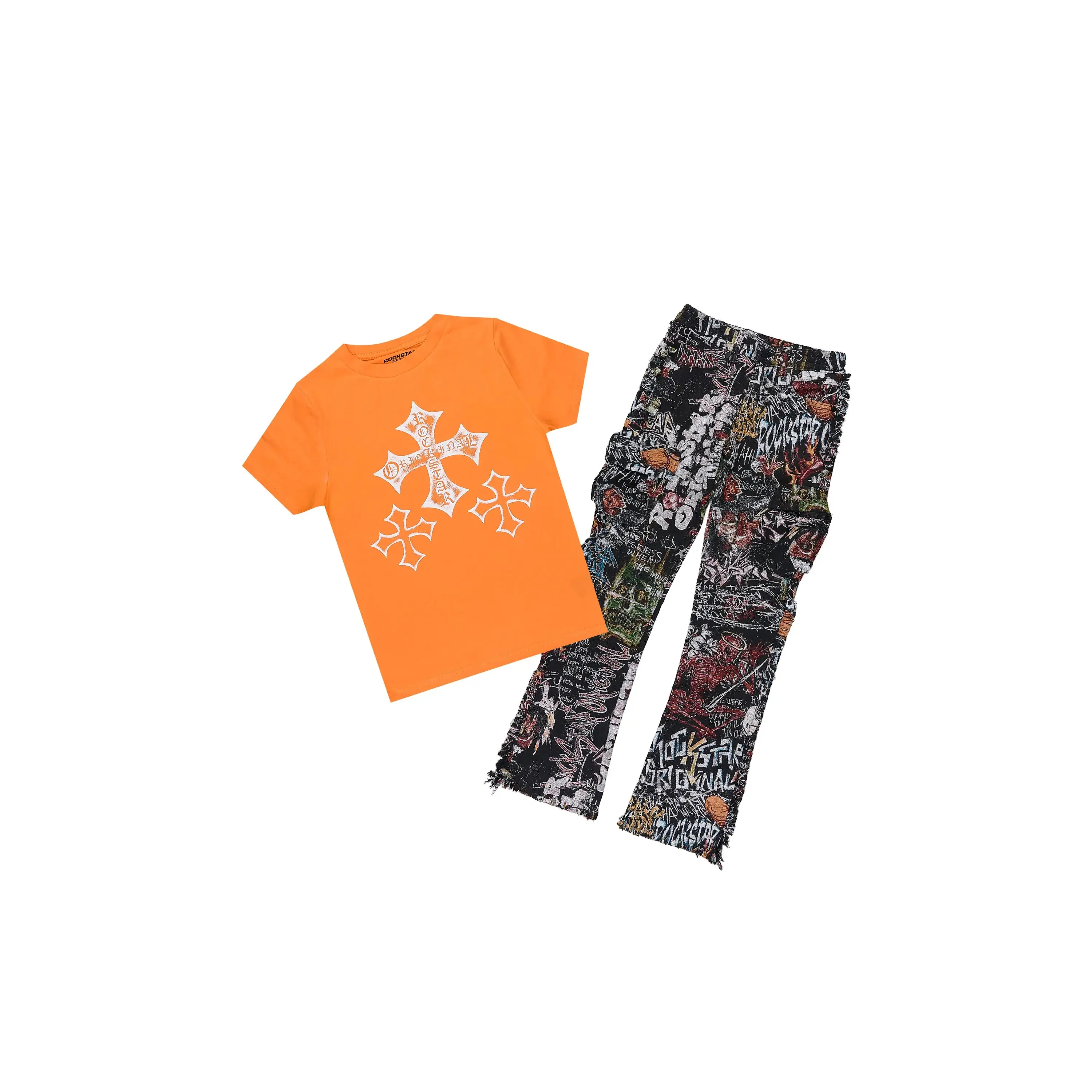 Boys Marizon Orange/Multi T-Shirt Tapestry Jean Set