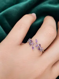 Adjustable CZ Copper Purple Costume Ring, Fashion Accessory for Daily Wear