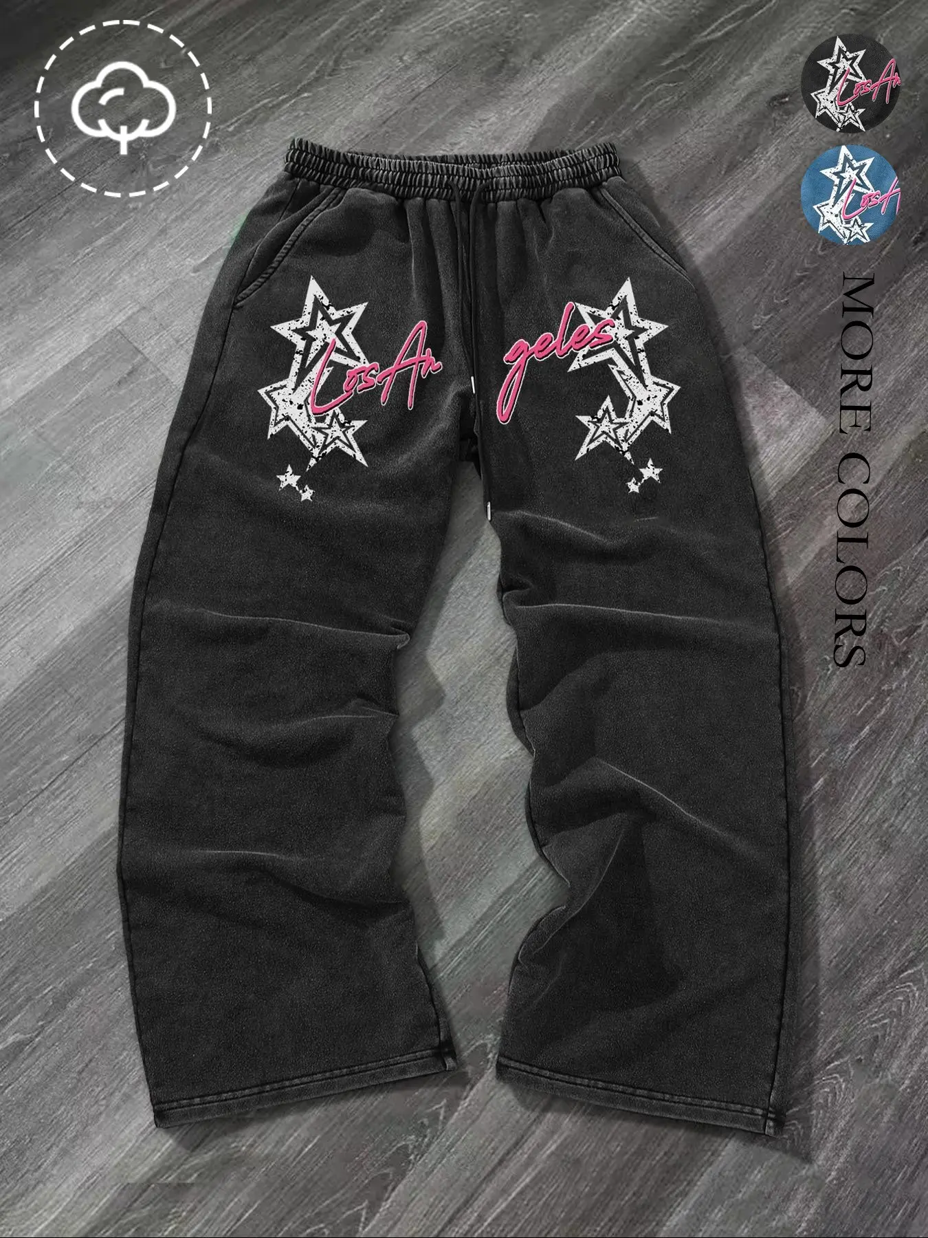 Unisex Street Style Streetwear Los Angeles Star Print Cotton Loose Fit Pants, Y2K Gothic Emo Fashion, Spring Fall Casual Trousers