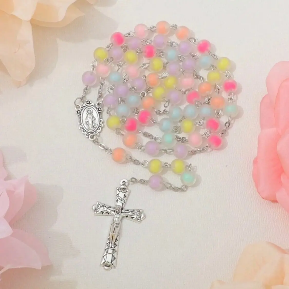 Miraculous Medal colorful 8mm Beads Rosary!