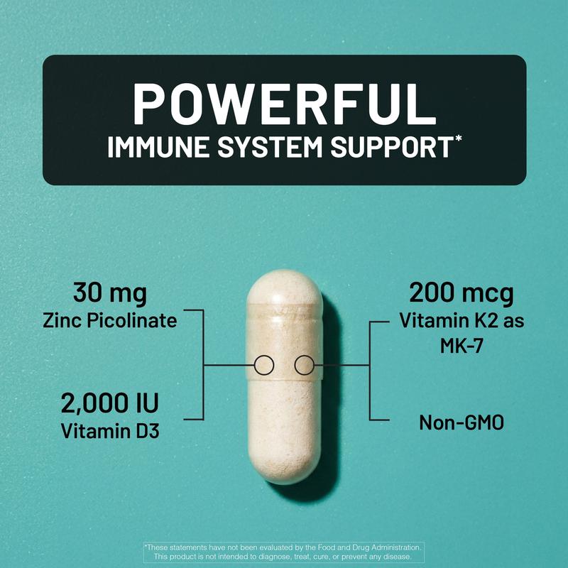 NatureWise Zinc Picolinate with D3 + K2 - Zinc Supplements for Men & Women + Vitamin D3 K2 - Supports Immune & Bone Health* - Non-GMO, Gluten Free, USA Manufactured