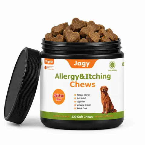 Jagy Omega-3 Allergy Chews for Dogs - Advanced Skin & Coat Treats with Omega-3 Fatty Acids, Turmeric, Quercetin & Grape Seed Extract for Relief from Itchy Skin, Dryness & Shedding