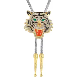 Mens Bolo Ties Western Cowboy Bolo Neck Tie Tiger Bolero Tie Necklace Wedding Brown Rhinestone Bolo Tie for Women