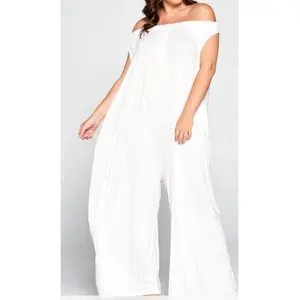 Plus Off The Shoulder Jumper - Relaxed Fit, Wide Legged Design with Pockets, 50% Polyester 50% Rayon, Casual Style - Jumpsuit Breathable Comfortable Oversized Soft Womenswear Comfort