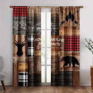 2-Piece Curtain Fabric Set, Geometric Patchwork Animal Print Curtains, Bedroom Filtering Drapes, Western Cowboy Print for Home Decor