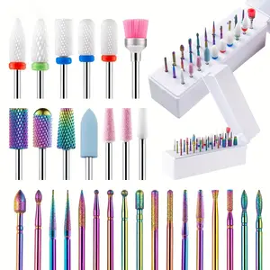 30Pcs/Set Nail Drill Bits Set – 3/32" Ceramic & Diamond Efile Bits for Nailcare, Cuticle & Callus Removal | Nail Drill Accessories for Acrylic Gel Nails | Foot Callus Remover Tools for Home & Salon Manicure Pedicure