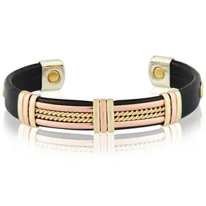 Copper and Leatherette Magnetic Bracelet