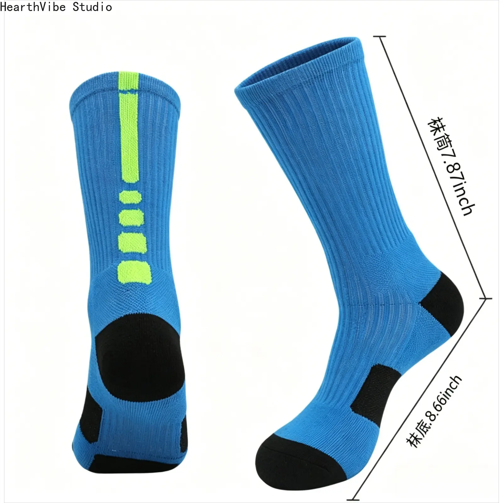 Mid Calf Anti-Slip Sports Socks - Cushioned Towel Bottom Basketball Socks - Breathable High Elastic Athletic Running Socks for Men & Women - Unisex Gym Gear