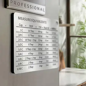 1pc Stainless Steel Refrigerator Magnet With Magnetic Scale Plate, Common Unit Conversion Comparison Table 4.3in/3.3in, Baking Unit Conversion Comparison Table, Home Decoration, Practical Refrigerator Stickers, Stainless Steel Material, Durable and Sturdy