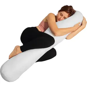 8" x 48" Round Body Pillow Adjustable Bolster Pillow for Bed with Removable Cover Maternity Body Roll Pillow White