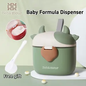 BEBAMOUR 450ML Cute Cow Shape Food-Grade PP Newborn Baby Formula Dispenser, Multi-Compartment Portable Container with Horn Accents, 24h Shipping for Travel, Outdoor Storage of Milk Powder, Snacks