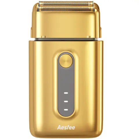 Aesfee Gold Cordless Electric Foil Shaver for Men - Dual Blades, Waterproof, 1400mAh Rechargeable Battery, USB-C Charge, 5V DC, High Efficiency Detachable Head, Smooth Shave on Face & Stubble, Hair Care, Cleaning Brush, Personal Care Appliance