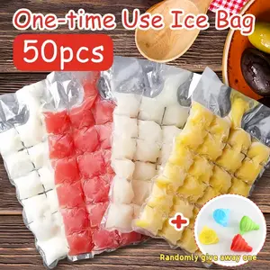 50 Counts Ice Maker Bags with Funnels, Disposable Freezer Bags for Quick and Easy Ice Cubes, Perfect for Parties and Events