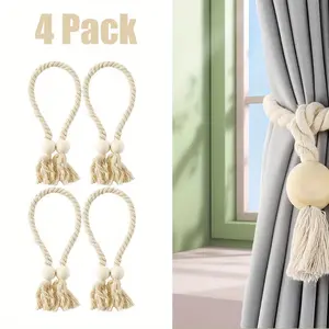 4PCS Magnetic Curtain Tiebacks with Wooden Buckle Hand Woven Tieback Holdback Decorative 4PCS Magnetic Curtain Tiebacks with Wooden Buckle Hand Woven Tieback Holdback Decorative