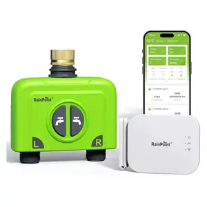 RainPoint HTV245 WiFi Water Timer for Garden Hose 2 Zone Smart Sprinkler Controller with HWG040 Antenna Gateway for 2.4G WiFi & Ethernet Connection Automatic Lawn Yard Irrigation System