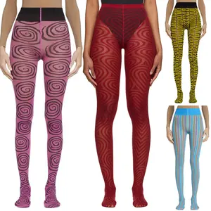 Women Sheer Patterned Tights Control Top Pantyhose Y2k Tie Dye Mesh Skinny Tights Fishnet Stockings Leggings Colorful Y2k Funky Tights Vintage 90s Streetwear