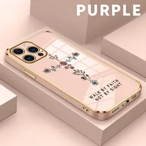 Luxury Electroplated Phone Case for iPhone 17 16 15 14 Pro Max 13 12 11 Plus Flower Cross Pattern Soft TPU Silicone Ultra Slim cellphone Cover for