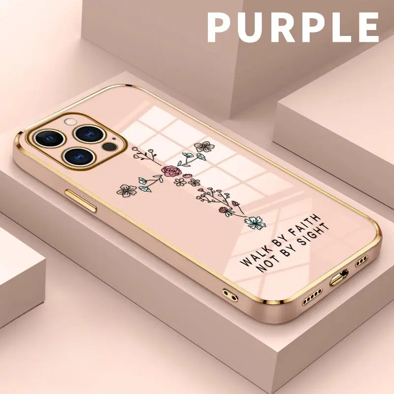Luxury Electroplated Phone Case for iPhone 17 16 15 14 Pro Max 13 12 11 Plus Flower Cross Pattern Soft TPU Silicone Ultra Slim cellphone Cover for