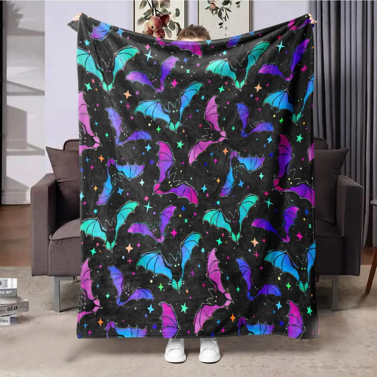 Bat Pattern Blanket, 1 Count Colorful Soft Warm Nap Throw Blanket,  Air-conditioned Room Blanket for Home Office Travel Dormitory