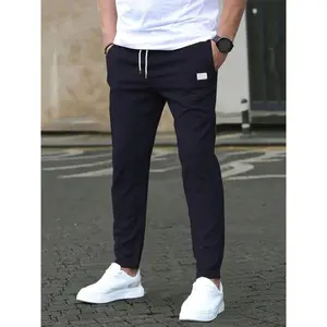 Men's Solid Patched Drawstring Waist Pants, Regular Fit Casual Comfy Pocket Trousers for Daily Wear, Pants for Men, Classic Men's Bottoms for All Seasons, Menswear