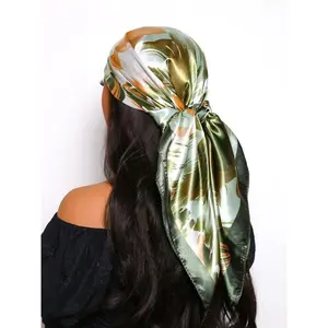 Women's Elegant Random Print Square Scarf, Fashionable Soft Satin Scarf for Daily Wear, Casual Versatile Hair Accessories for Women & Girls