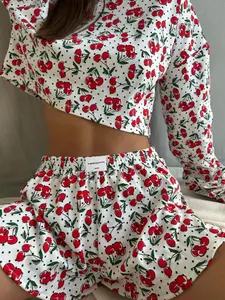 Women's Striped Long Sleeve Top & Side Split Elastic Shorts Set, Casual Loose Fit for Spring & Fall, Fashionable Young Ladies Clothing