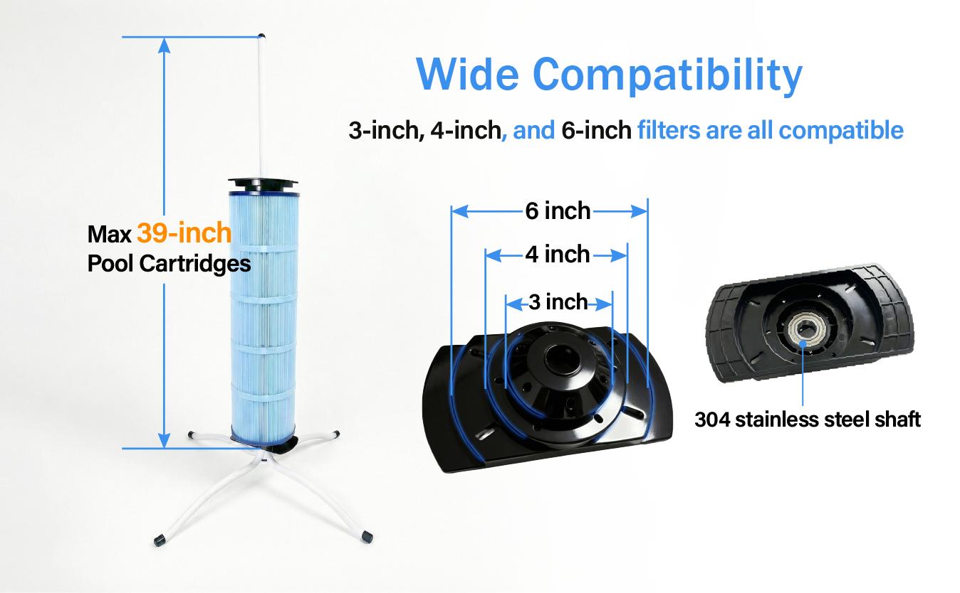 360° Rotating Pool Filter Stand - No-Bending Standing Cleaning, 5-Min Fast Deep Cleaning, Fits Most Cartridge Filters, Camping Essential